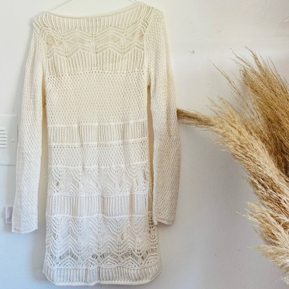 NEW ABERCROMBIE White Crochet Lace Cutout Long Sleeve Lace Mini Sweater Dress L - Picture 7 of 16